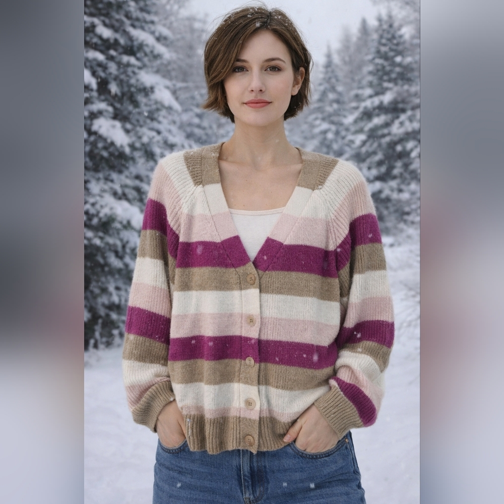 Lane Bryant Multicolor Striped Button Up Cozy Cardigan